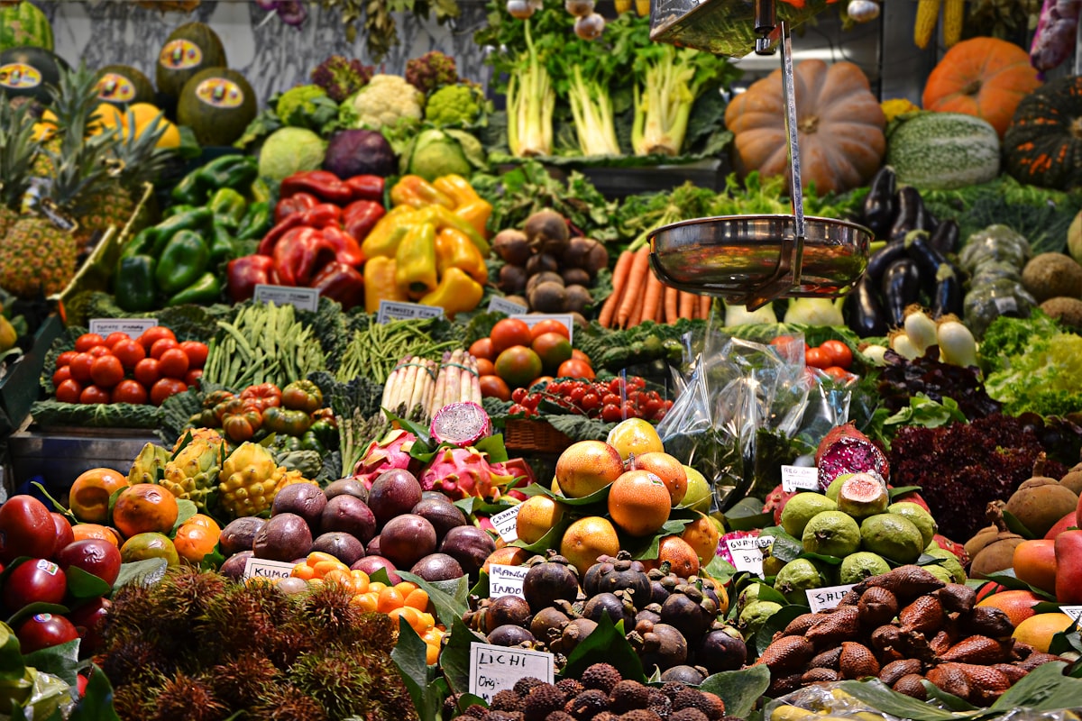 Market stall with fresh seasonal vegetables